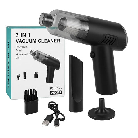 3-in-1 Vacuum Cleaner USB Rechargeable Wireless Handheld Mini Car Vaccum-Cleaners for Travelling Camping Reusable Portable with Charging Cable & 3 Attachments (‎PV-AS228)