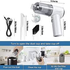 3-in-1 Vacuum Cleaner USB Rechargeable Wireless Handheld Mini Car Vaccum-Cleaners for Travelling Camping Reusable Portable with Charging Cable & 3 Attachments (‎PV-AS228)